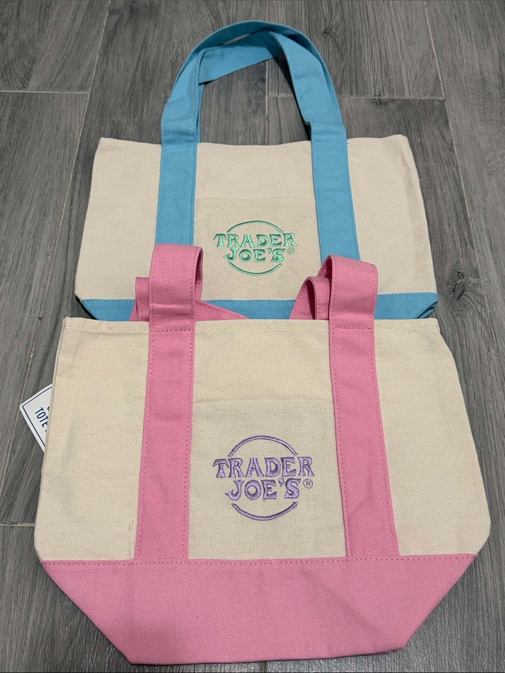 Trader Joe’s mini Canvas Tote Bag in Pink & Blue